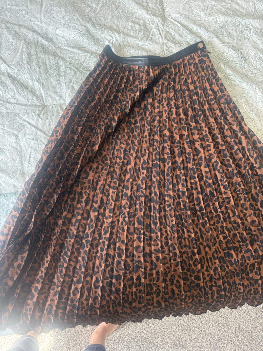 Zara Brown and Black Leopard Pleated Midi Skirt